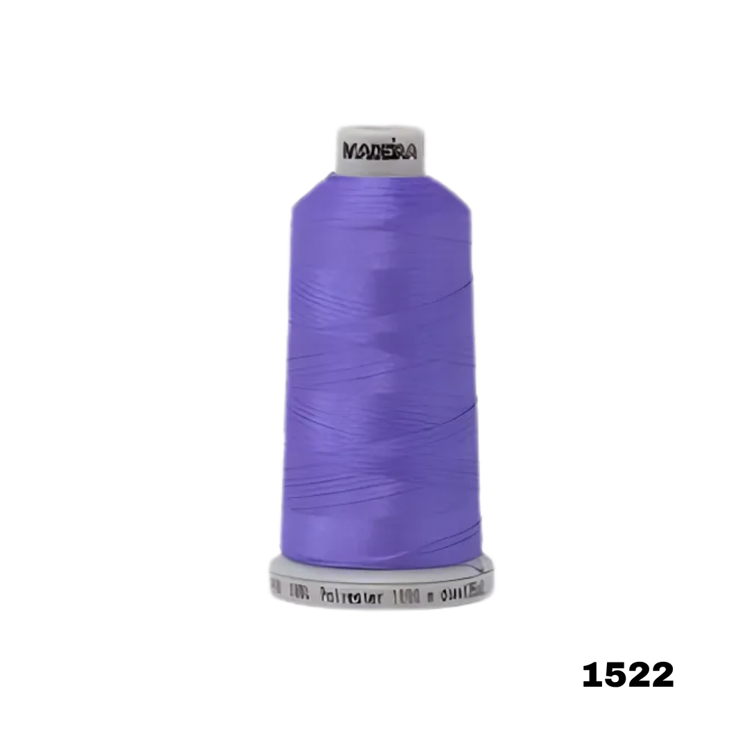 Purple spool of thread with 'Maderia' branding on a white background