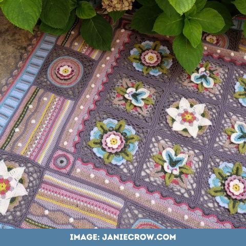 Bohemian Blooms crochet blanket by Janie Crow