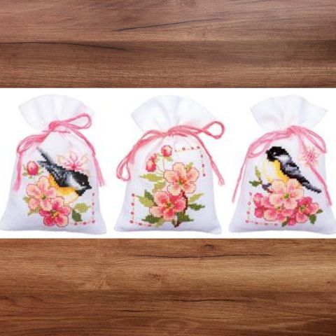 Vervaco Sachet Bags Counted Cross Stitch: Birds & Blossoms