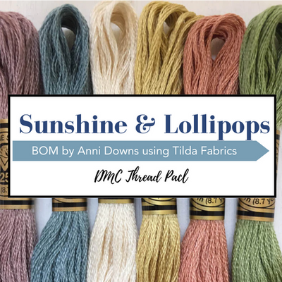 Sunshine and Lollipops materials and tools for Homespun Block of the Month
