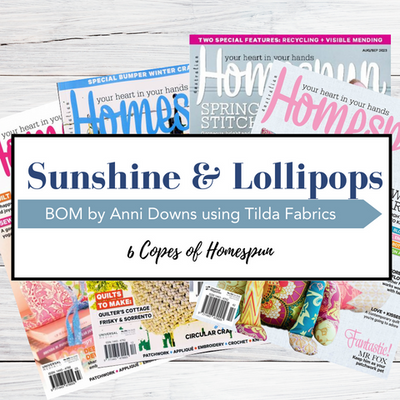 Sunshine and Lollipops materials and tools for Homespun Block of the Month