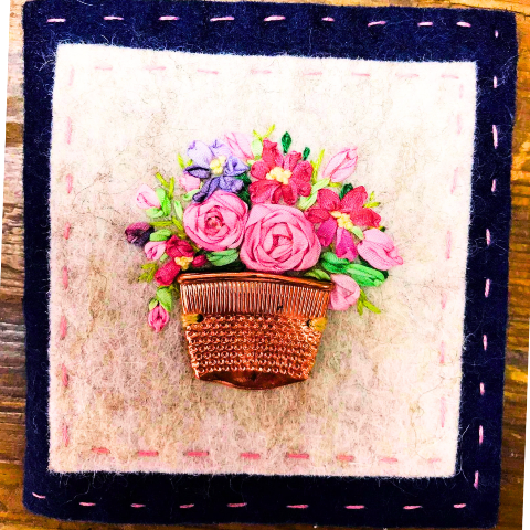 Bouquet in a thimble silk ribbon embroidery kit