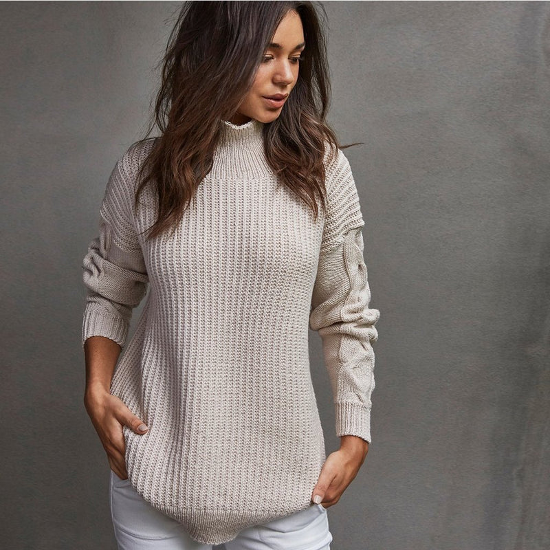TX630 Poe - Oversized Dropped Shoulder Textured Jumper with Cabled Sleeves