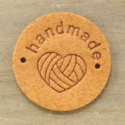 Round Leather labels - "Handmade" 1"