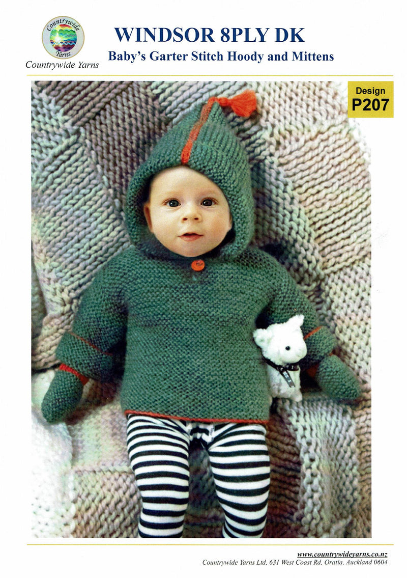 Countrywide 207   Babys Garter Stitch Hoody and Mittens 8 Ply