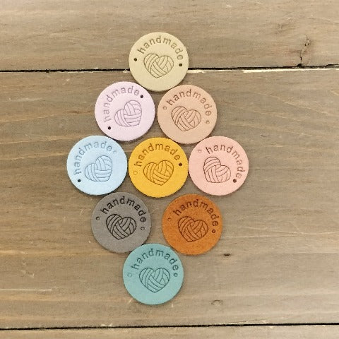 Round Leather labels - "Handmade" 1"