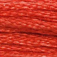 Close up of DMC stranded cotton shade 350 Red Vermillion
