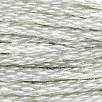 Close up of DMC stranded cotton shade 3024 Pale Steel Grey