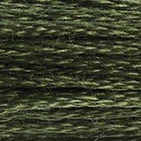 Close up of DMC stranded cotton shade 3051 Olive Tree Green