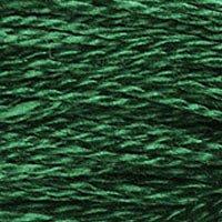 Close up of DMC stranded cotton shade 3818 Pine Tree Green