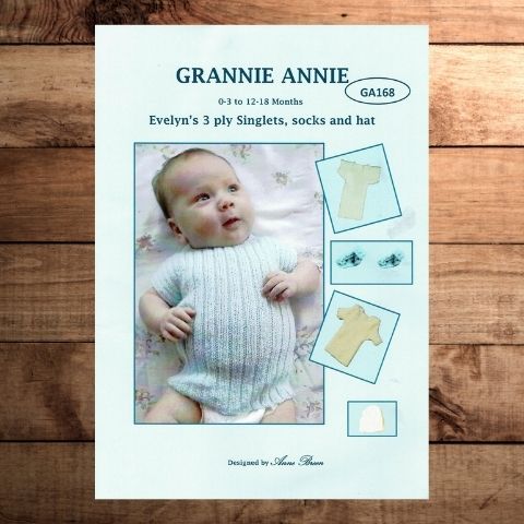 Grannie Annie 168 -  Evelyns 3 Ply Baby Singlets, Socks and Hat