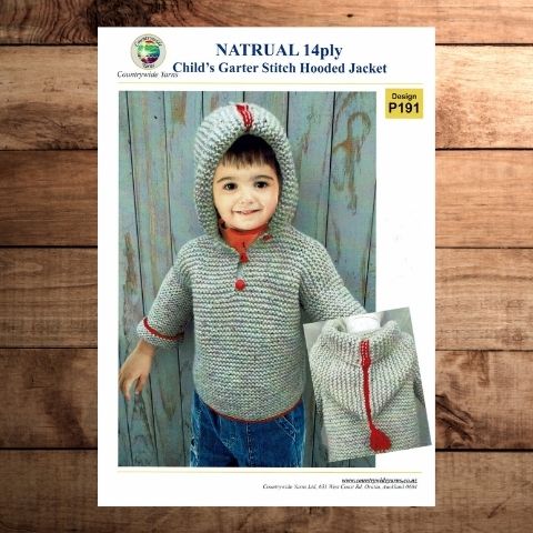 Countrywide 191  Natural 14 Ply Childs Garter Stitch Hooded Jacket
