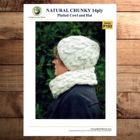 Countrywide 193  Natural Chunky 14 Ply laited Cowl and Hat