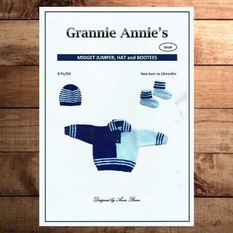 Grannie Annie 104 - Midget Jumper, Hat and Bootees