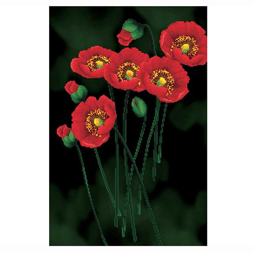 No Count Cross Stitch - Red Poppies on Black