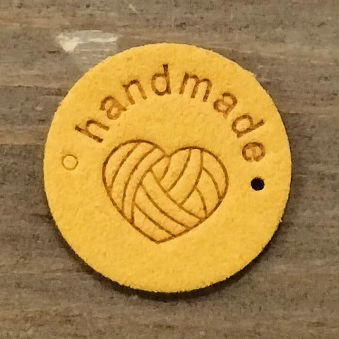 Round Leather labels - "Handmade" 1"