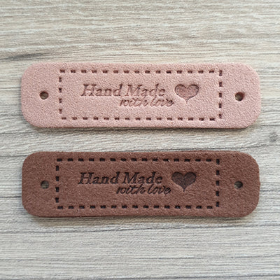 Leatherette Rectangle Labels - 'Hand Made with Love'
