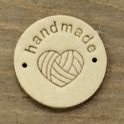Round Leather labels - "Handmade" 1"