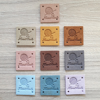 Leatherette Square Labels - 'Handmade'